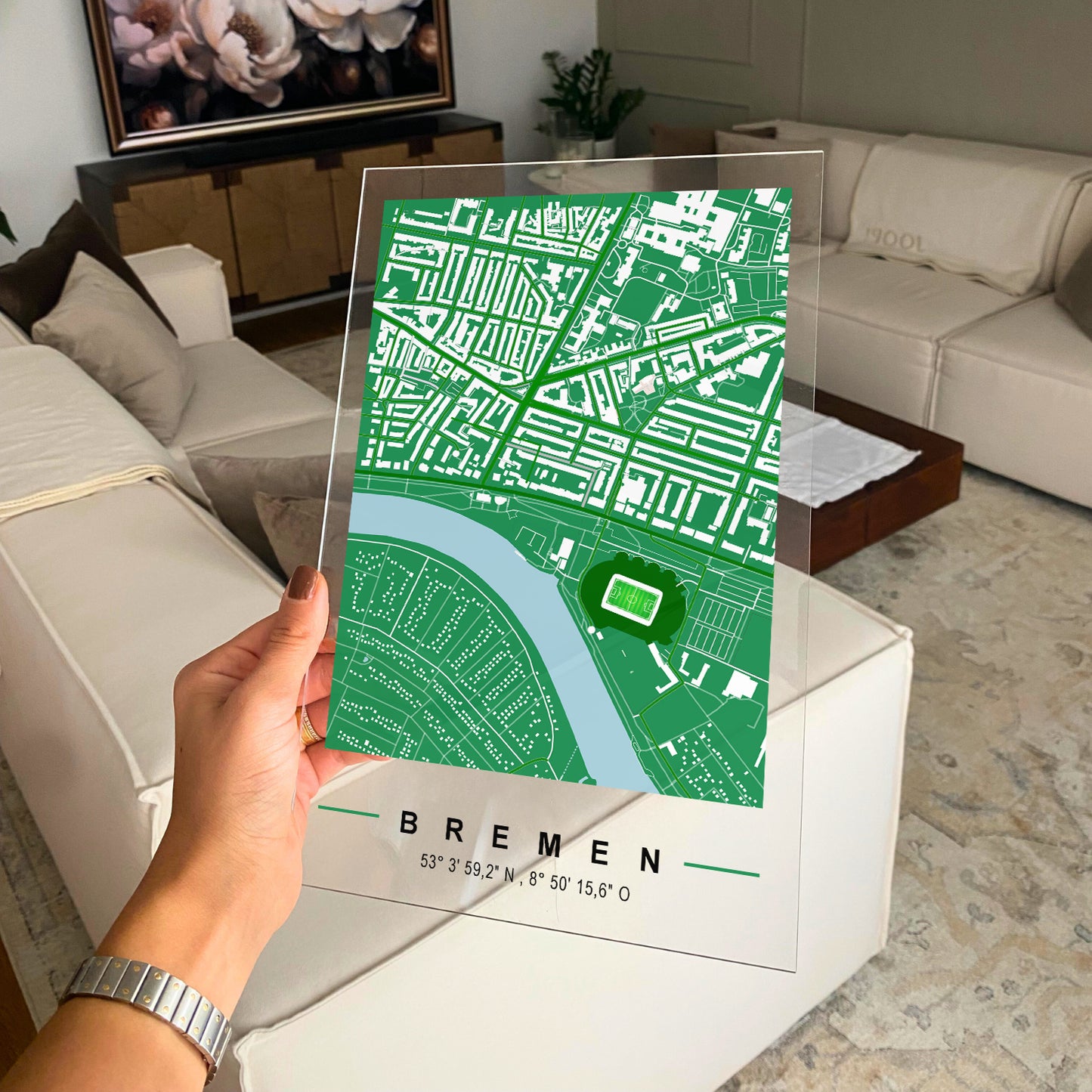 Stadion Acryltafel Bremen, Fußball Karte, Fußball Acrylglas Map