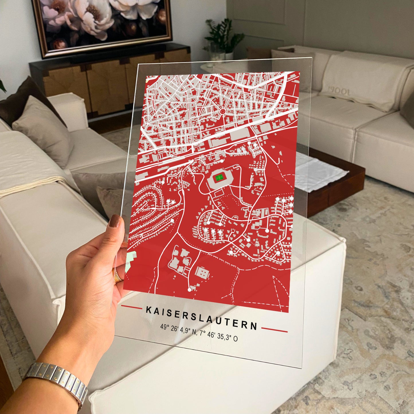 Stadion Acryltafel Kaiserslautern, Fußball Karte, Fußball Acrylglas Map