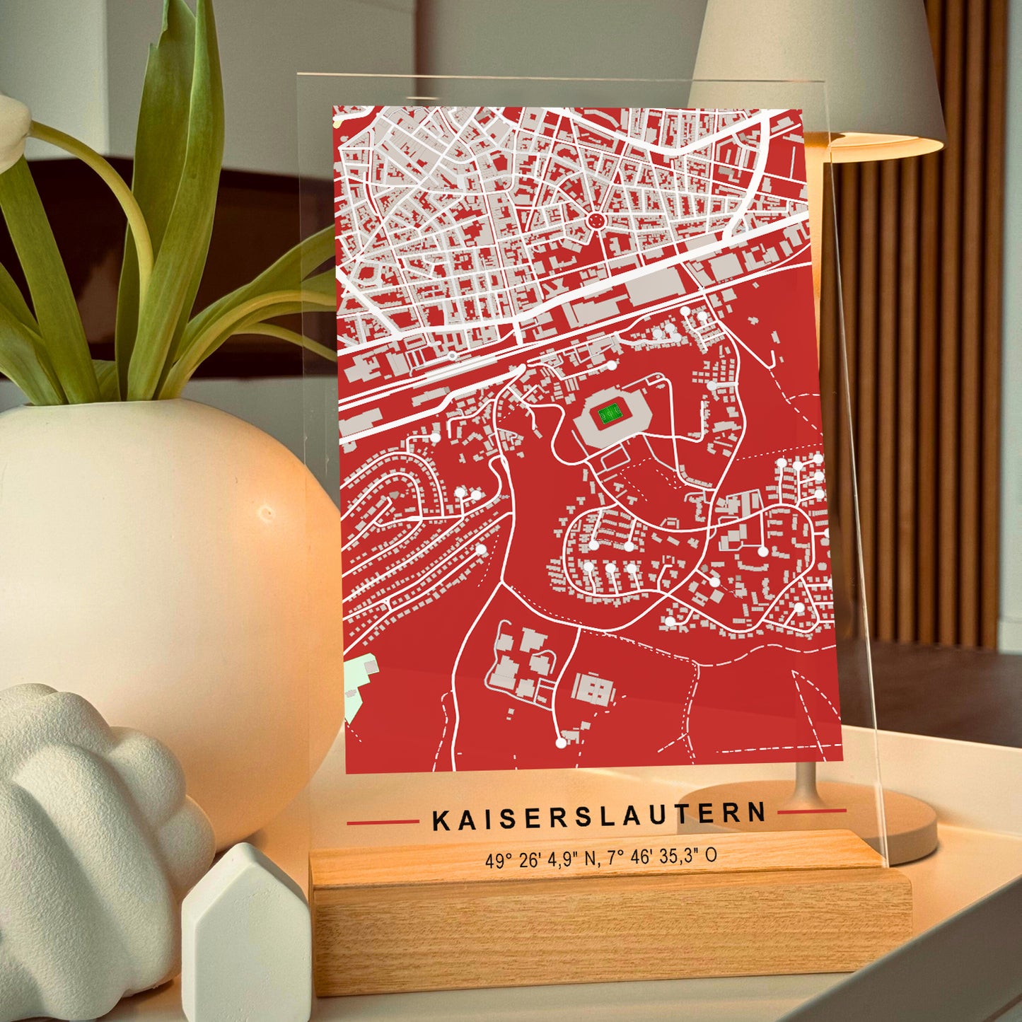 Stadion Acryltafel Kaiserslautern, Fußball Karte, Fußball Acrylglas Map