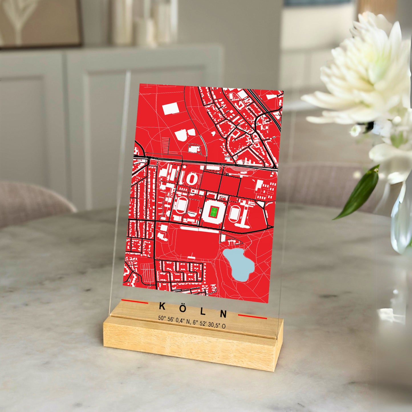 Stadion Acryltafel Köln, Fußball Karte, Fußball Acrylglas Map