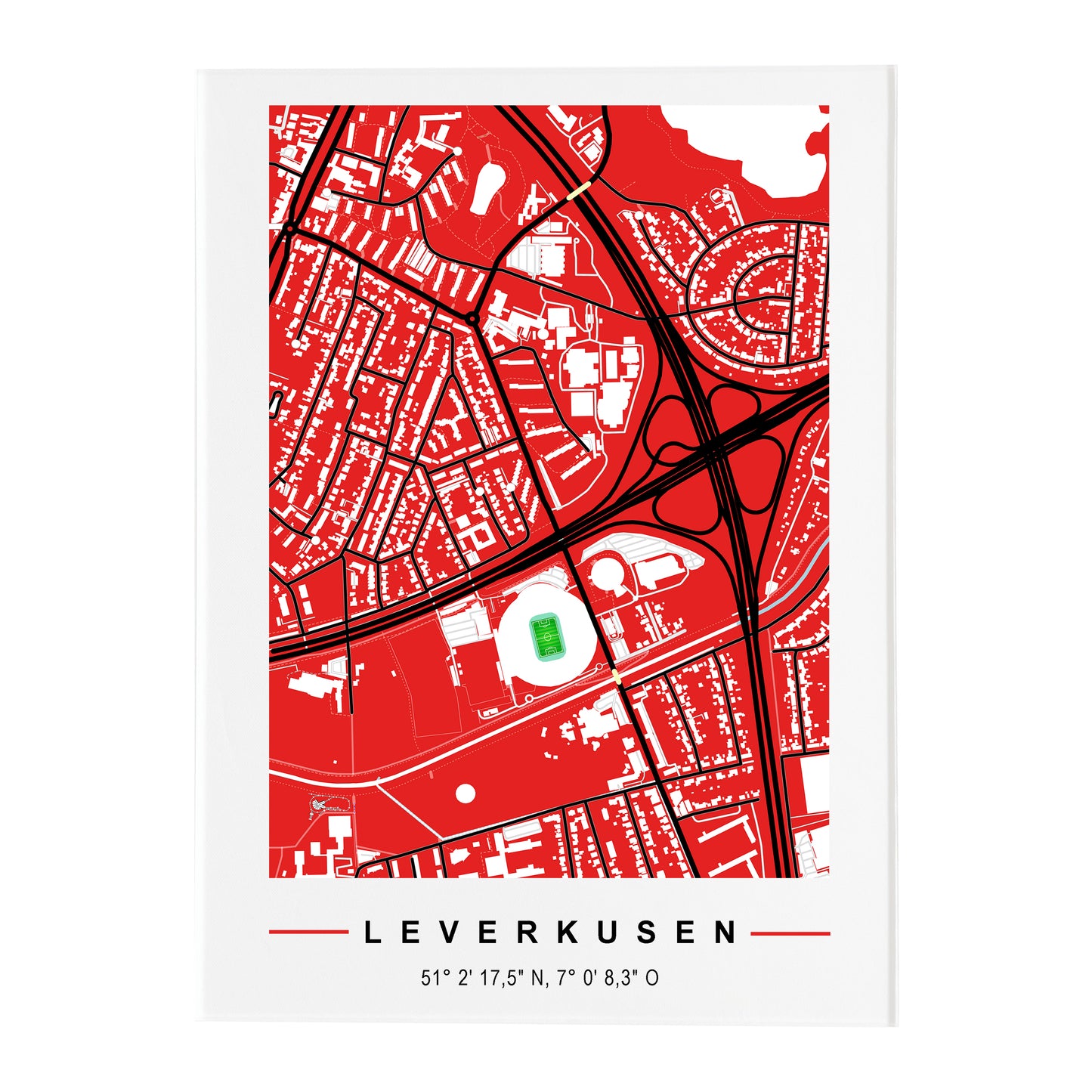 Stadion Acryltafel Leverkusen, Fußball Karte, Fußball Acrylglas Map