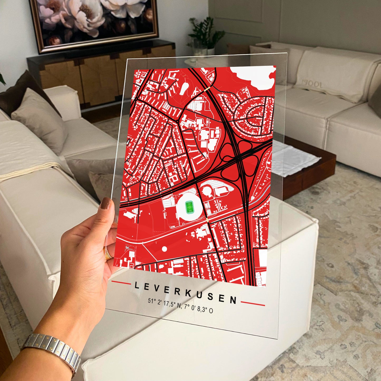Stadion Acryltafel Leverkusen, Fußball Karte, Fußball Acrylglas Map