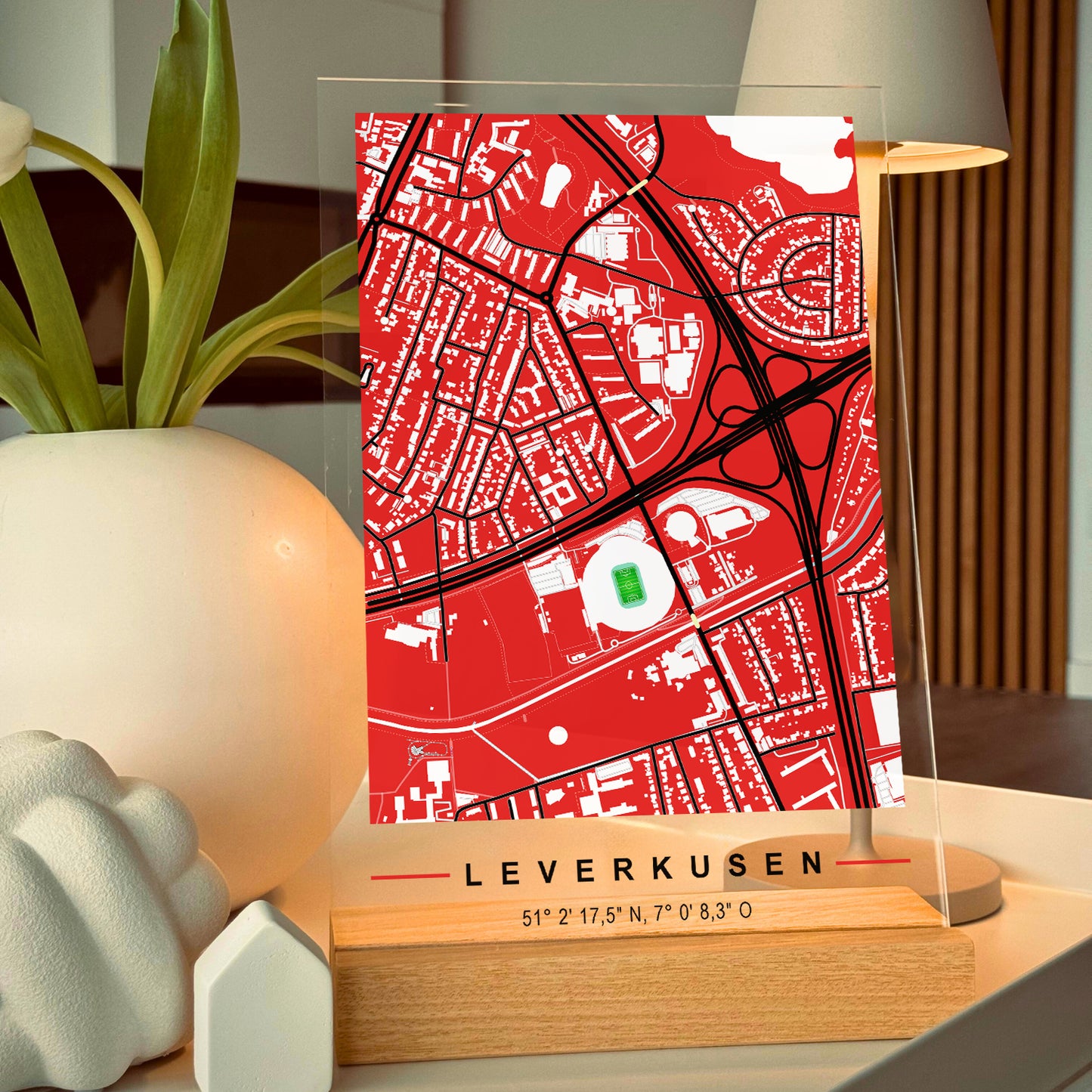 Stadion Acryltafel Leverkusen, Fußball Karte, Fußball Acrylglas Map