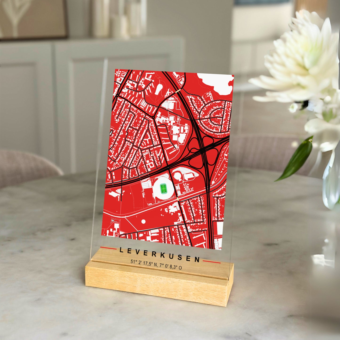 Stadion Acryltafel Leverkusen, Fußball Karte, Fußball Acrylglas Map
