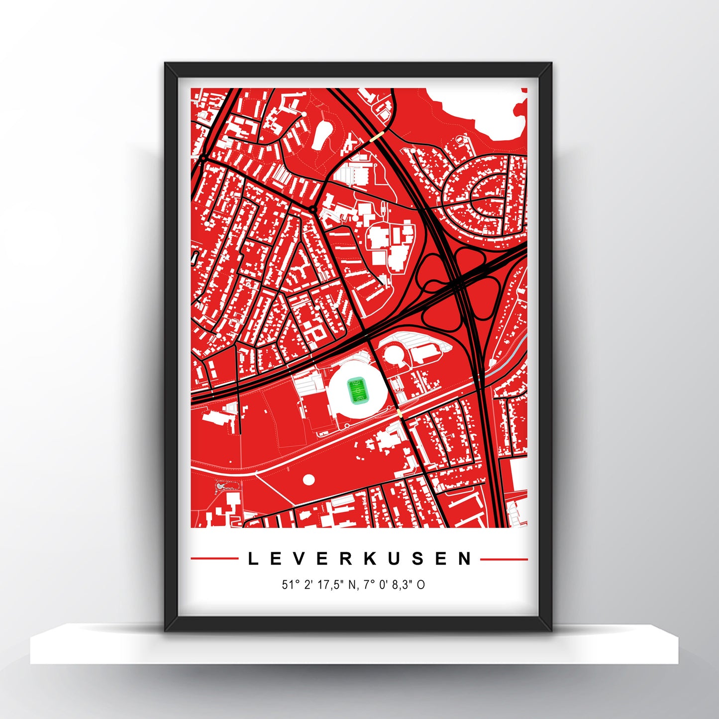 Stadion Poster Leverkusen, Fußball Karte, Fußball Poster Map