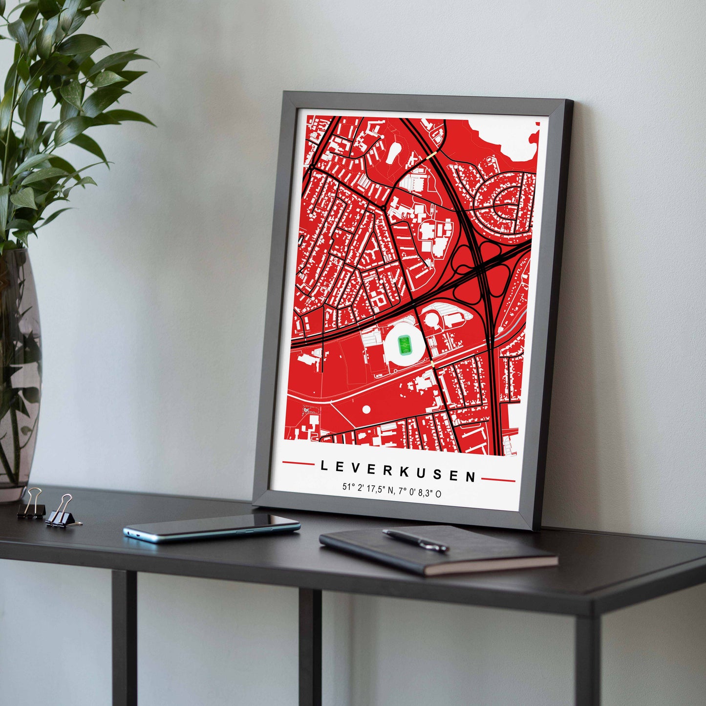 Stadion Poster Leverkusen, Fußball Karte, Fußball Poster Map