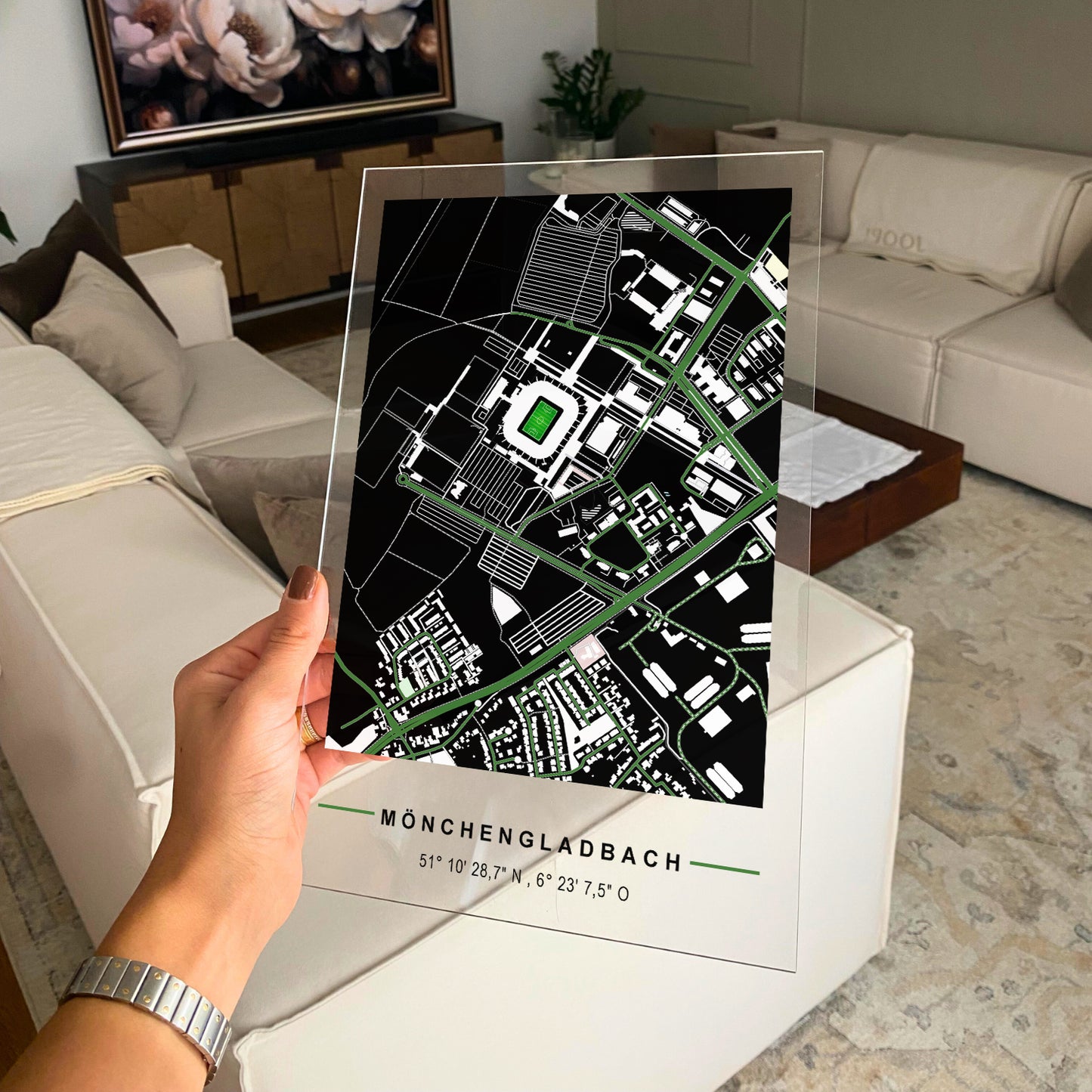 Stadion Acryltafel Mönchengladbach, Fußball Karte, Fußball Acrylglas Map