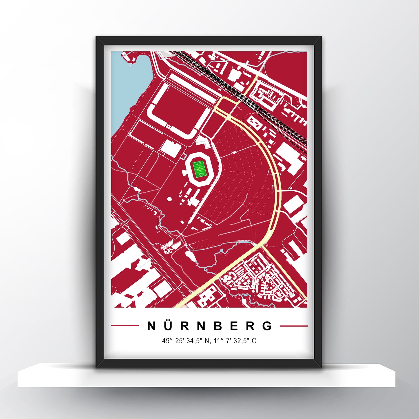 Stadion Poster Nürnberg, Fußball Karte, Fußball Poster Map