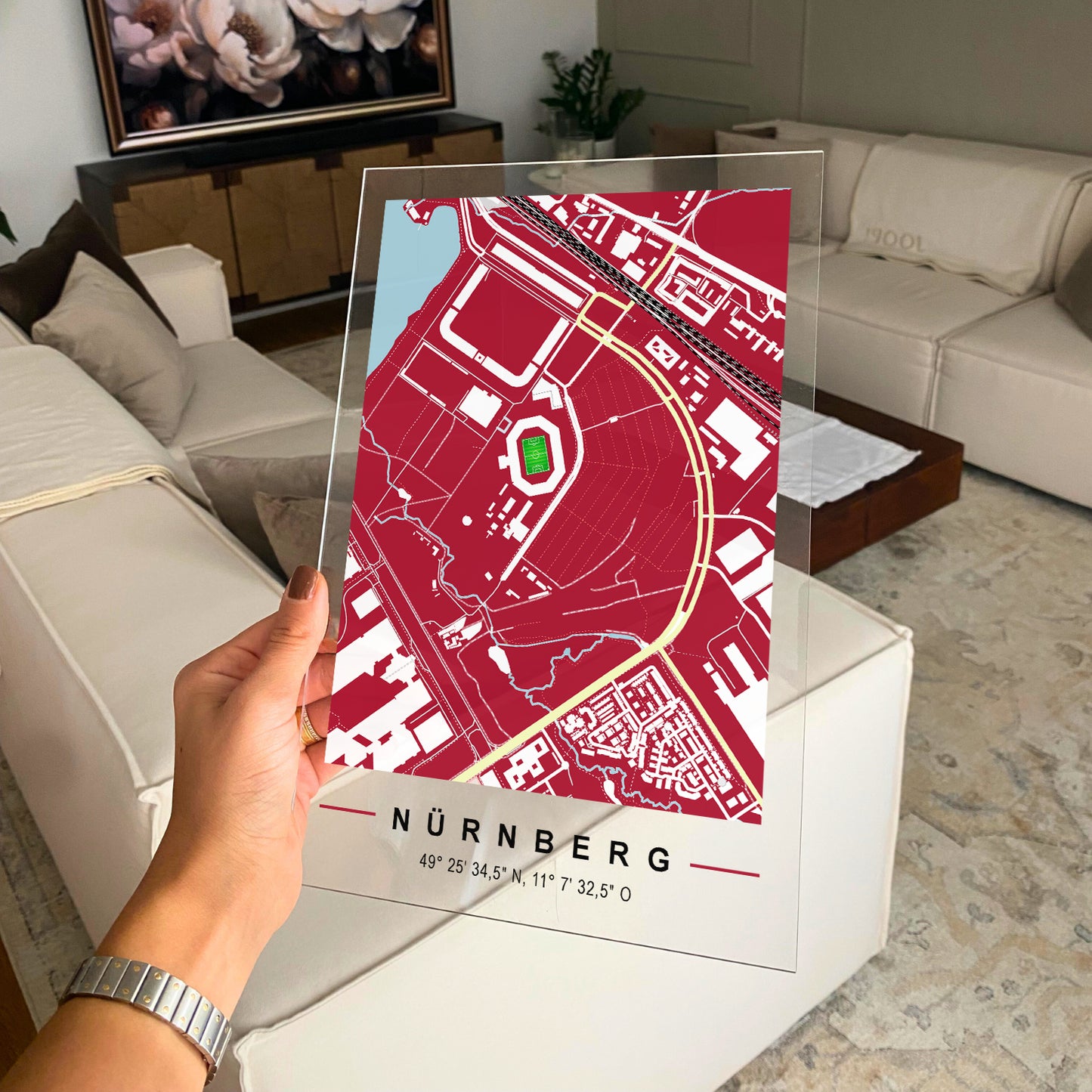 Stadion Acryltafel Nürnberg, Fußball Karte, Fußball Acrylglas Map
