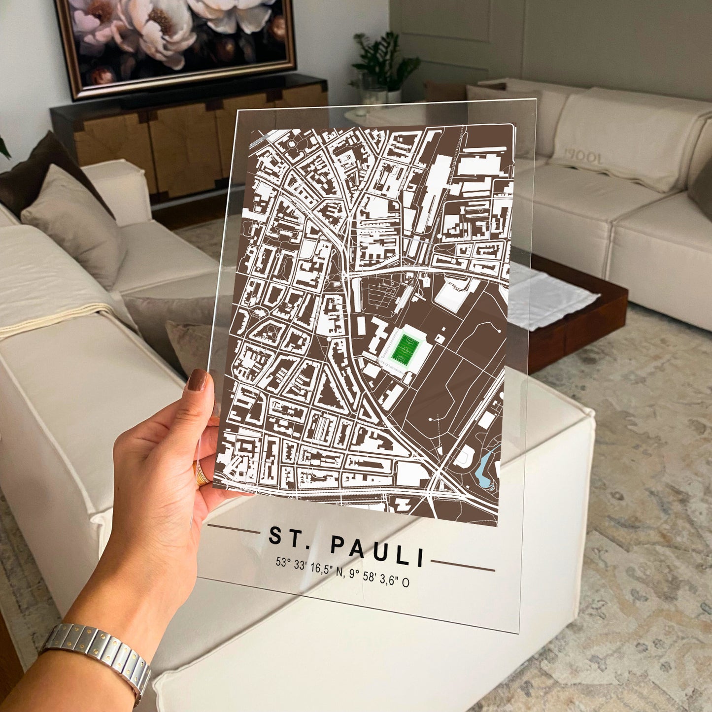 Stadion Acryltafel St. Pauli, Fußball Karte, Fußball Acrylglas Map
