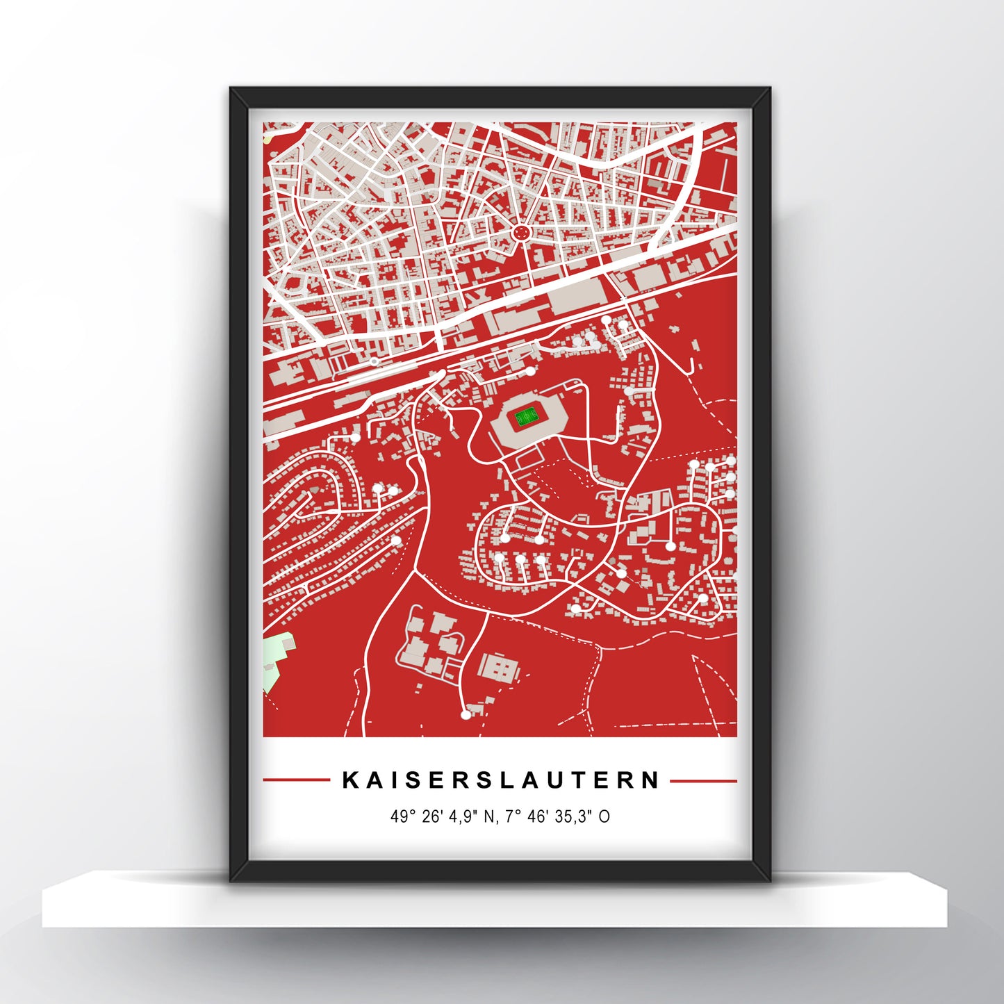Stadion Poster Kaiserslautern, Fußball Karte, Fußball Poster Map