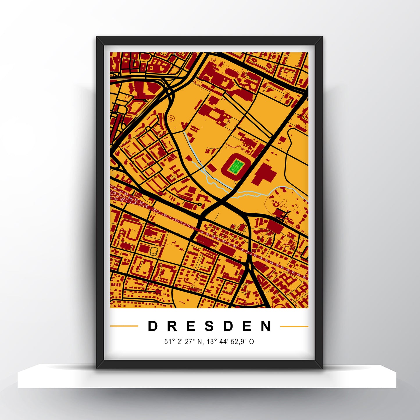 Stadion Poster Dresden, Fußball Karte, Fußball Poster Map