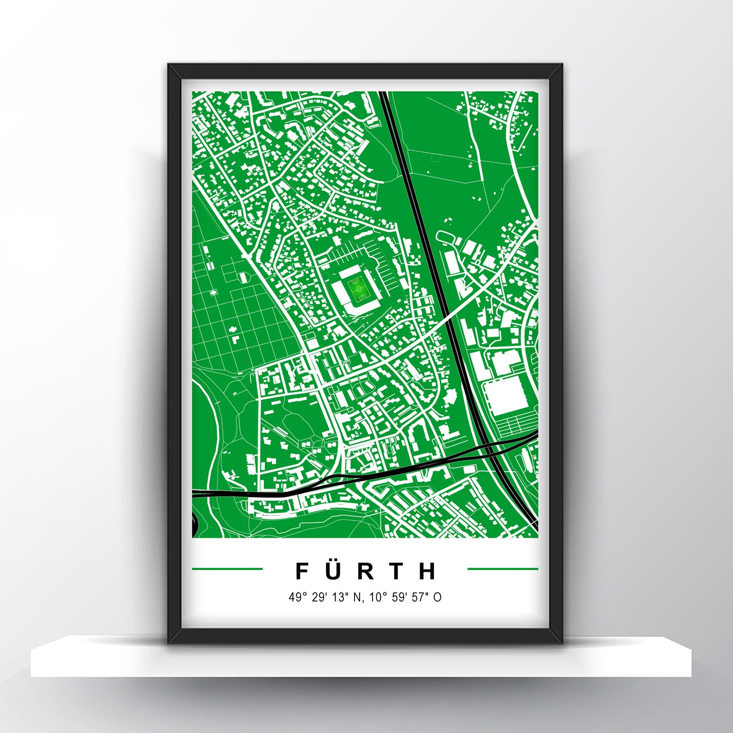 Stadion Poster Fürth, Fußball Karte, Fußball Poster Map