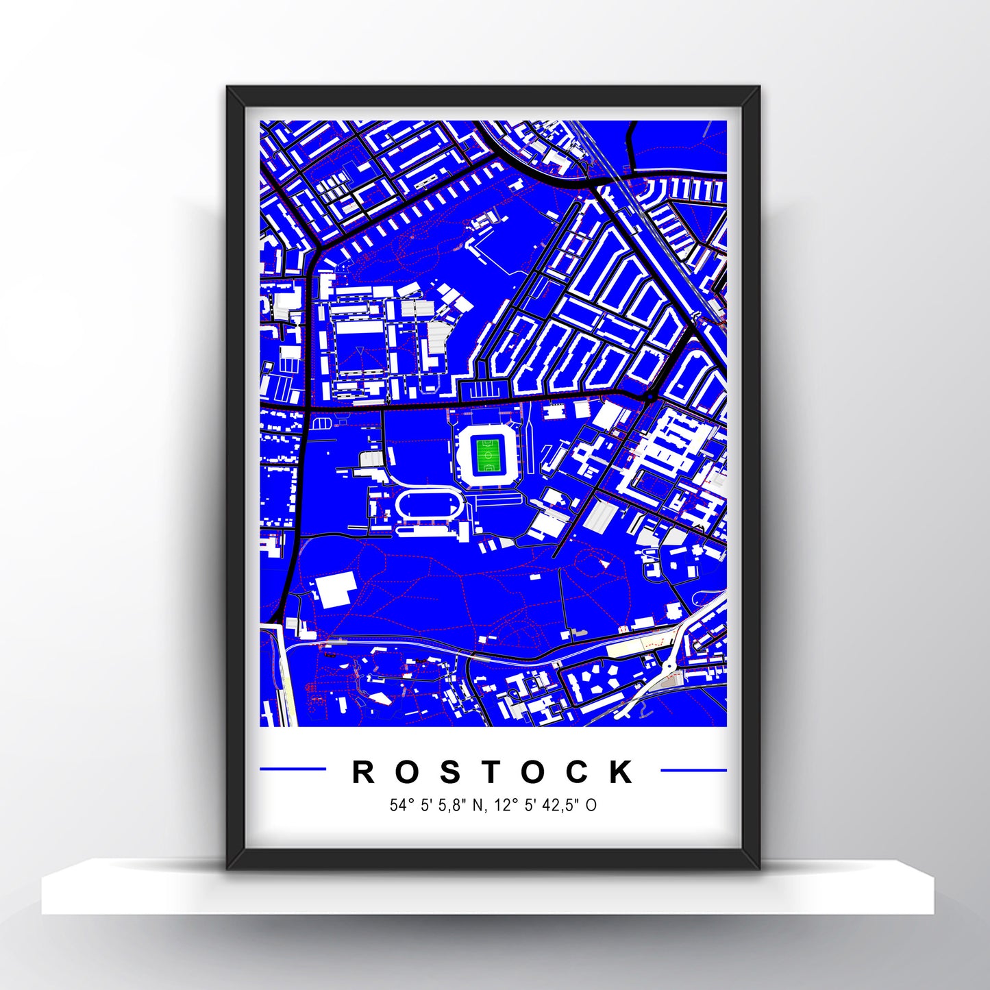 Stadion Poster Rostock, Fußball Karte, Fußball Poster Map