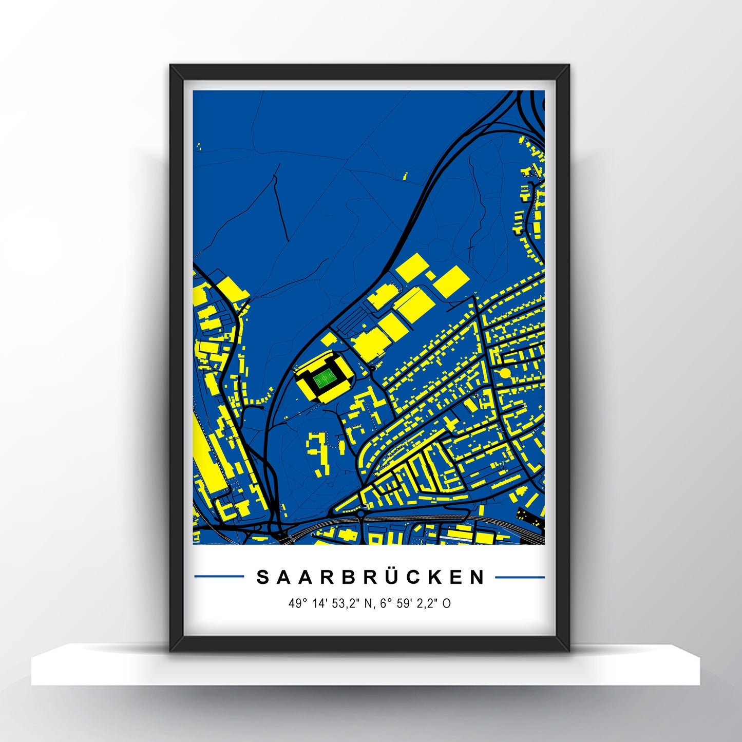 Stadion Poster Saarbrücken, Fußball Karte, Fußball Poster Map