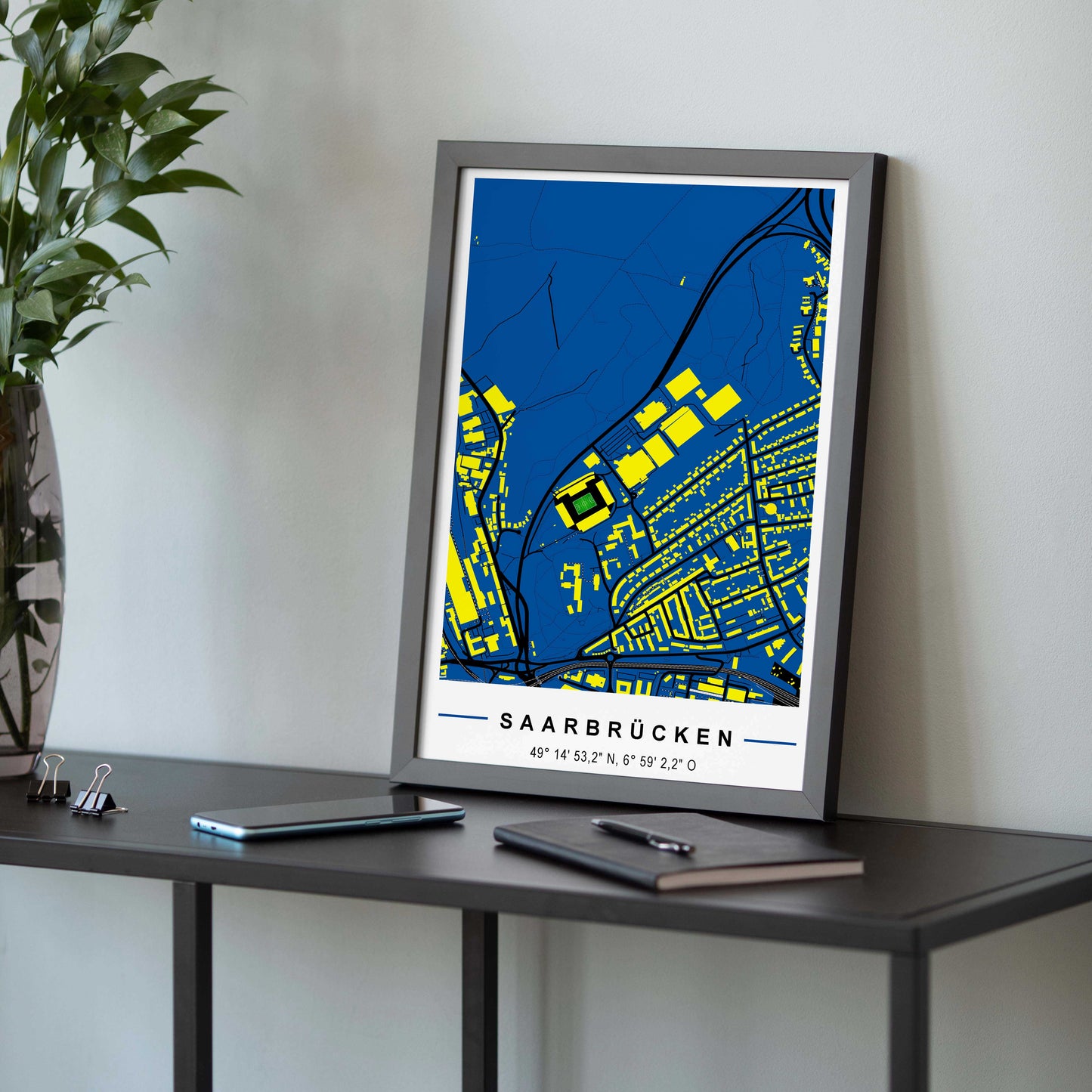 Stadion Poster Saarbrücken, Fußball Karte, Fußball Poster Map